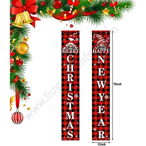 Christmas Banner Happy Santa Red Black Buffalo Plaid Front Door New Year Porch Sign For Wall Indoor Outdoor Hanging Decoration