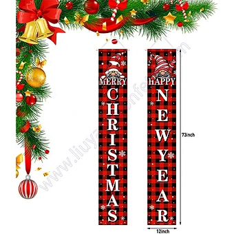 Christmas Banner Happy Santa Red Black Buffalo Plaid Front Door New Year Porch Sign For Wall Indoor Outdoor Hanging Decoration