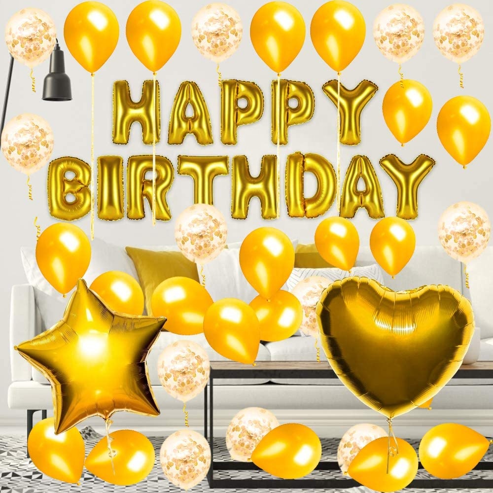 Happy Set Gold Party Supplies Social Distancing Quarantine Kit Rose Included Banner Balloons Confetti Foil Birthday Decorations