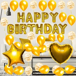 Happy Set Gold Party Supplies Social Distancing Quarantine Kit Rose Included Banner Balloons Confetti Foil Birthday Decorations