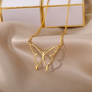 Butterfly Pendant Necklace for Women 18K Gold & Silver Plated 316L Stainless Steel Elegant Jewelry Gift for Her