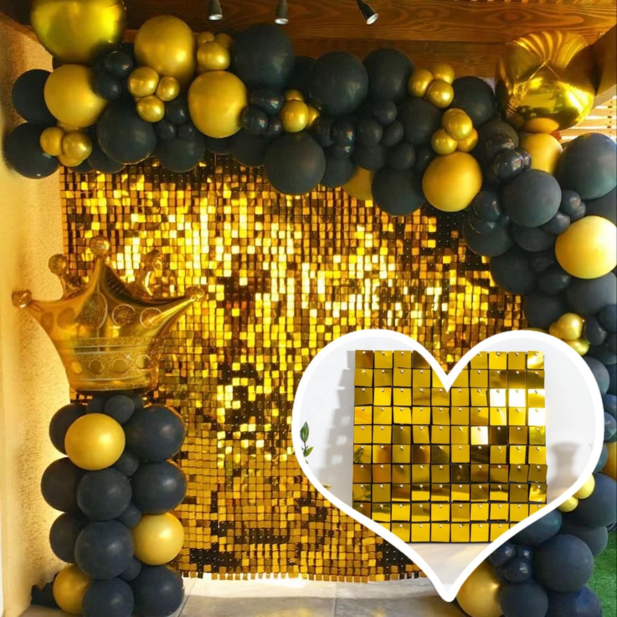 Backdrop Clear Grid Gold Color Click Together Interlocking 3d Shimmer Sequin Wall Panel For Wedding Birthday Party Decoration