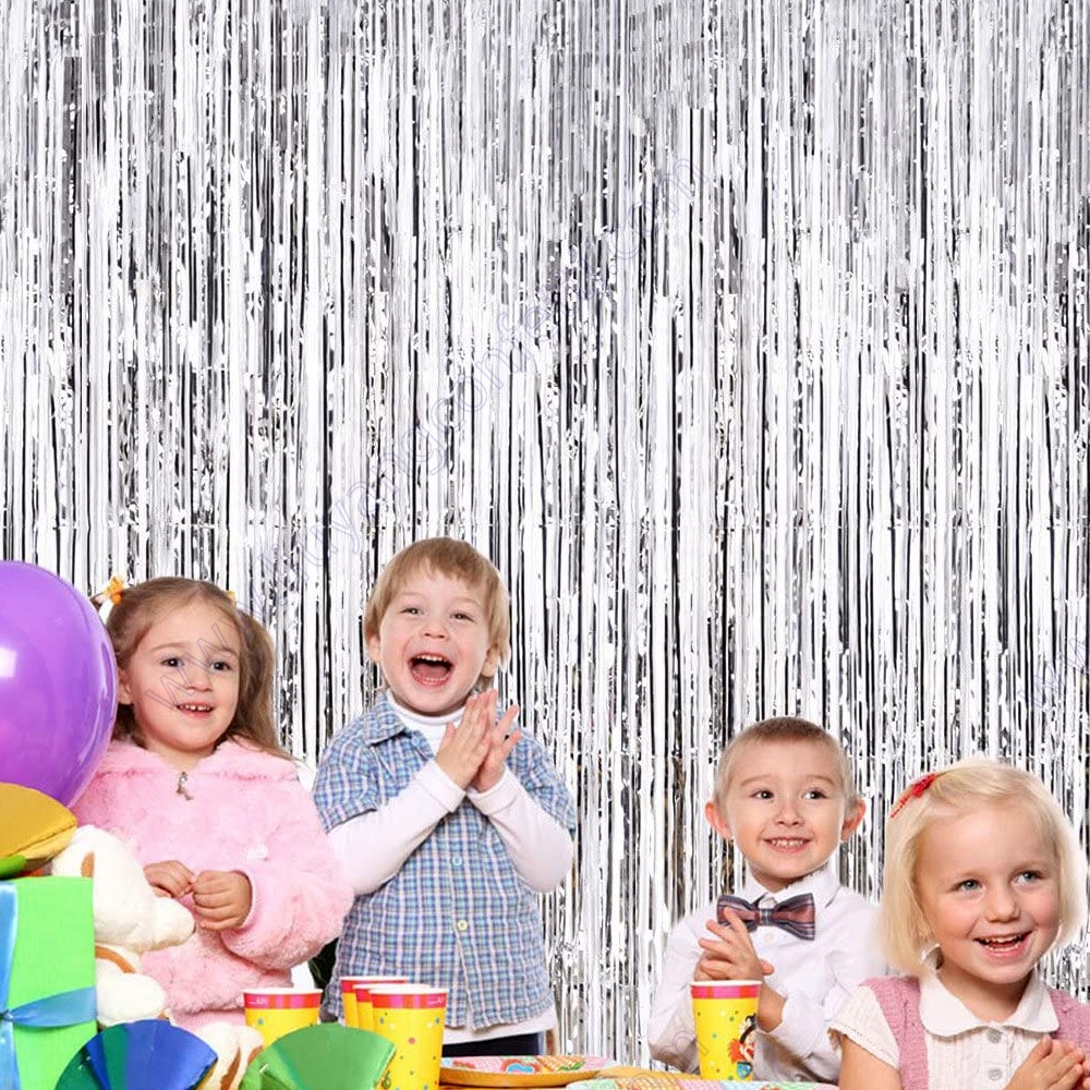Silver Foil Fringe Tinsel Metallic Curtain Photo Backdrop For Wedding Engagement Bridal Shower Birthday Bachelorette Party decor