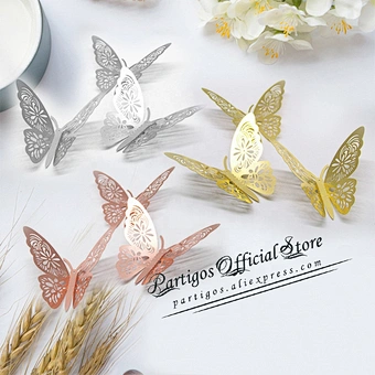 12pcs 4d Hollow Diy Home Decoration Wedding Party Decor Decorative Metal Gold Mirror Clip Birthday Butterflies Wall Sticker