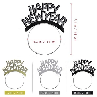 Gold Silver Black Party Supplies 2023 Favors Adult Kids Glitter Letters Hair Hoop Tiara Headband Happy New Year