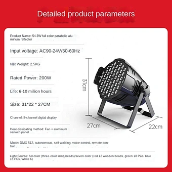 Stage Rgbwa 6in1 Dj Full Color Bar Wedding Performance Voice Control Photoflood 54pc 3w Lamp Seven Color Lighting Led Par Light