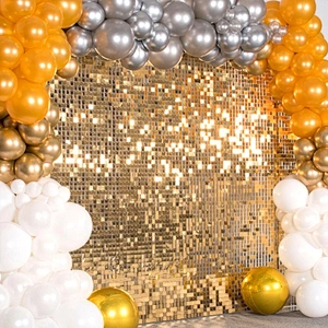 Light Gold Stage Party Event Mirror Effect Indoor Outdoor Birthday Wedding Decoration Sequin Panel Wall Shimmer Backdrop