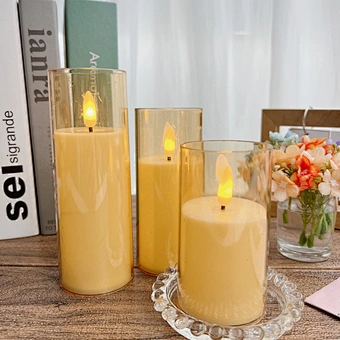 Battery Wax Home Flicker Pillar Light In Clear Glass Flame Electronic Moving Wick Flameless Led Remote Control Electric Candle