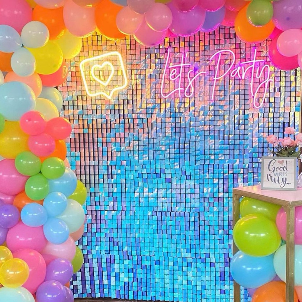 Gold Silver Black Blue 4d Purple Decoration Wedding Iridescent Pink Glitter Celebrate 3d Red Panel Backdrop Sequin Shimmer Wall