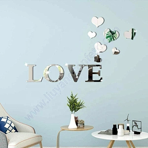 Silver Love Decal Removable Vinyl Combination 3d Home Living Room Decoration 4 Upper Case Letter Set Mirror Wall Sticker
