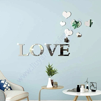 Silver Love Decal Removable Vinyl Combination 3d Home Living Room Decoration 4 Upper Case Letter Set Mirror Wall Sticker