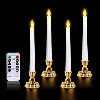 11 inch Long Realistic Plastic Flameless LED Taper Candles with Yellow Flickering Light Battery Operated With Remote Candles