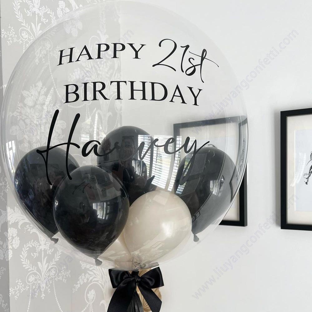 20inch Wholesale Round rose flower led Clear Transparent Balloons Wide Mouth Bubble BOBO Balloon For Birthday Party Supplies