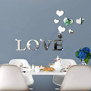 Full Length Reflective 3d Adesivi Decorative Furniture Tile Vinyl Self Acrylic 4 Letters Love Home Adhesive Wall Mirror Sticker