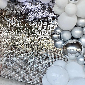 Round Square 4d Panel Backdrop Custom Logo Balloon Gold Color 3d Shimmer Sequin Wall For Wedding Birthday Party Decoration