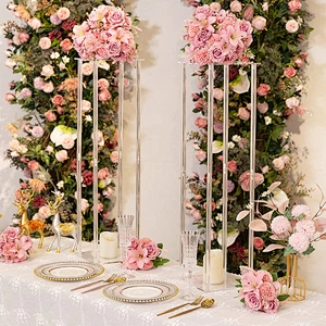 Acrylic Flower Stand Wedding Centerpieces Marriage Decorations Supplies Tabletop Decor Clear Display Rack Crystal Stage Pillar