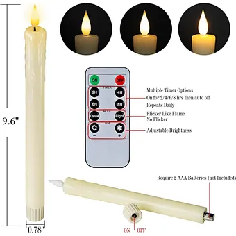 Set of 2 real wax wedding electric flickering flameless battery operated decorative led taper candle with new flame