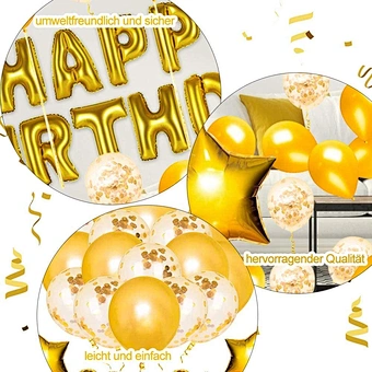 Happy Set Gold Party Supplies Social Distancing Quarantine Kit Rose Included Banner Balloons Confetti Foil Birthday Decorations