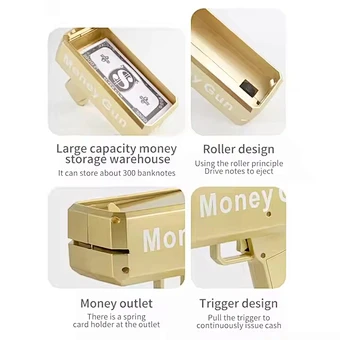 Wholesale Gold Money Gun Make Cash Money Rain de dinero Gun Toy Shot Spray Real Golden Money Toy Gun for Party Custom Logo