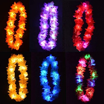Hawaii Beach Theme Party Supplies Decor Flower Wreath Bracelet Hula Hawaiian Leis Light Up Christmas Led Necklace Garland