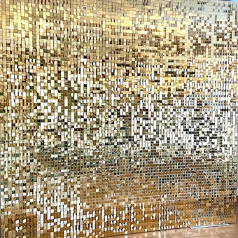 Light Gold Stage Party Event Mirror Effect Indoor Outdoor Birthday Wedding Decoration Sequin Panel Wall Shimmer Backdrop