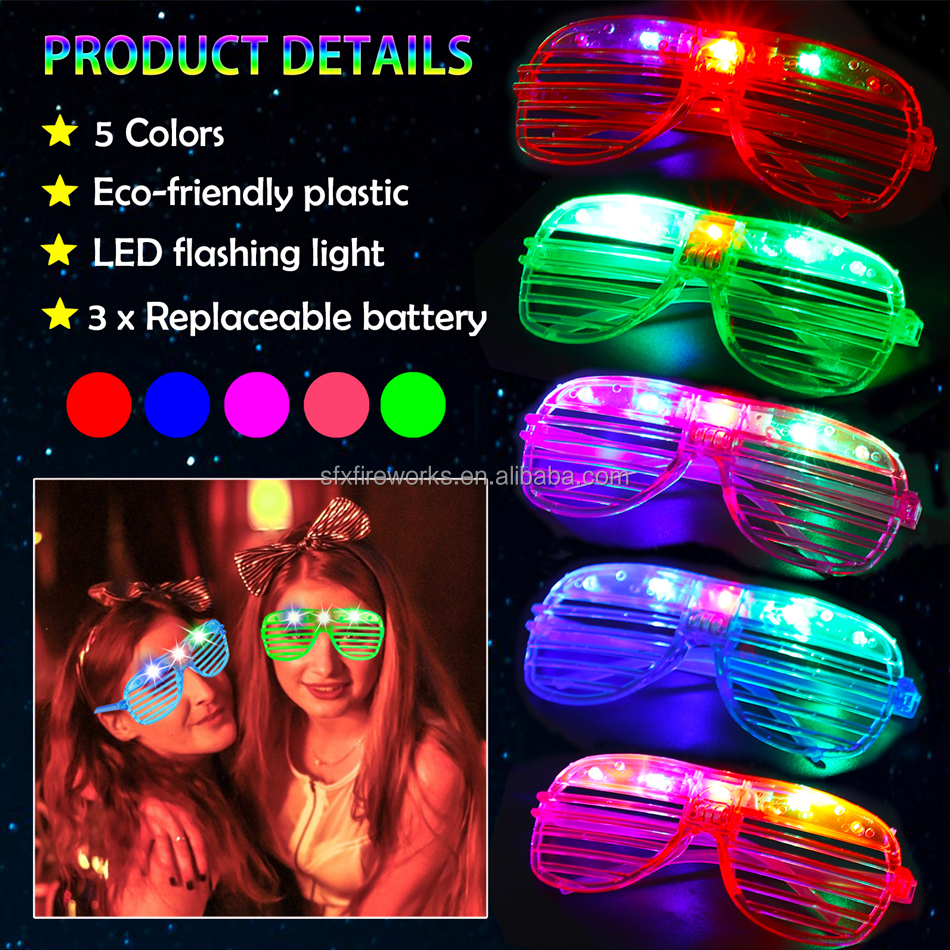 Light Up Led Glasses 5 Colors Glow In The Dark Party Supplies Neon Favor Kids Adult Birthday Christmas Shutter Shades Sunglasses