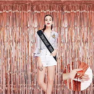 Photography Background Booth Prop Decoration Party Photo Backdrop Wedding Decor Rose Gold Metallic Tinsel Foil Fringe Curtain