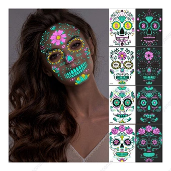 New Products Luminous Halloween Tattoo Face Skeleton For Halloween Decorations Party Carnival Party