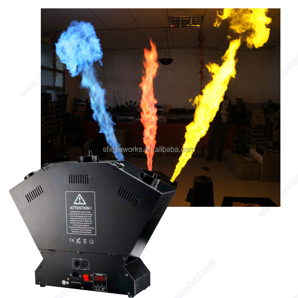 Dmx stage disco club dj special effect color fire professional audio lighting equipment 3 way Triple-way flame projector machine