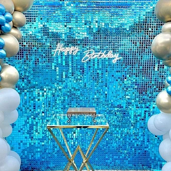 3D Event Baby shower Gender Reveal Birthday Wedding party stage Backdrop 2021 Square Blue Pink sequin Panel Shimmer Wall