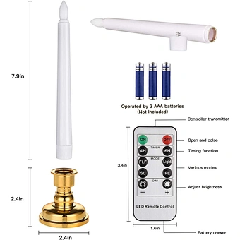 11 inch Long Realistic Plastic Flameless LED Taper Candles with Yellow Flickering Light Battery Operated With Remote Candles
