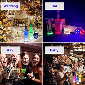 LED Light-Up Coaster Bottle Sticker Flashing Lights for Bar & Nightclubs Party Novelty Night Base Cup Adhesive Back Pad