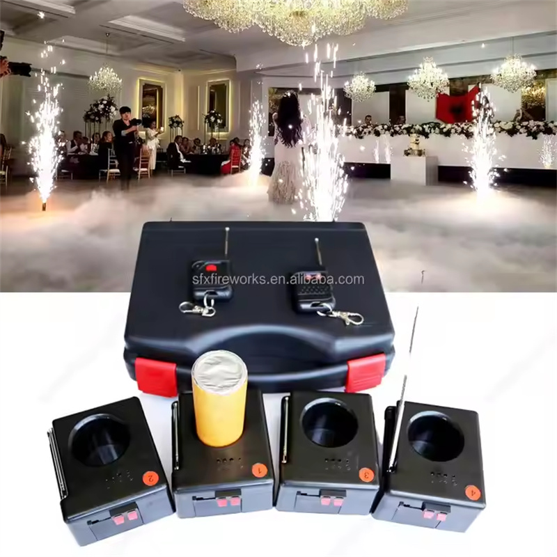 Wedding event FX 4 Cues cold pyro fountain stage indoor pyrotechnic wireless remote control rechargeable fireworks firing system