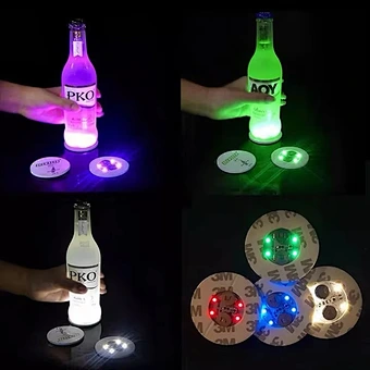 LED Light-Up Coaster Bottle Sticker Flashing Lights for Bar & Nightclubs Party Novelty Night Base Cup Adhesive Back Pad