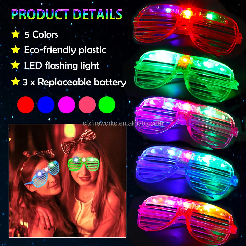 Led Glasses 5 Colors Glow In The Dark Party Supplies Neon Favor Kids Adult Birthday Christmas Shutter Shades Sunglasses