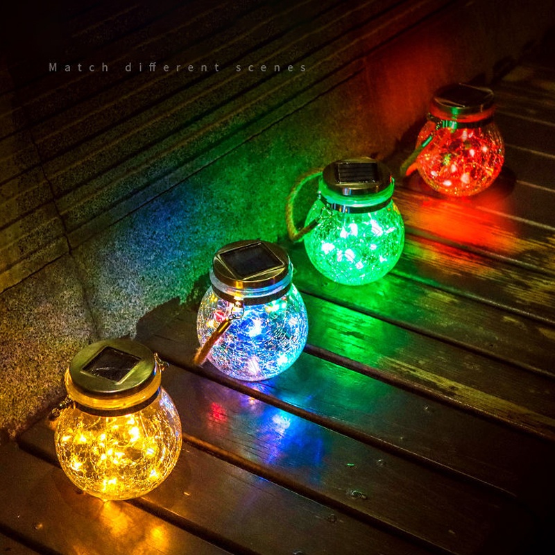 Weatherproof Hanging Fairy Copper Outdoor Garden Garland Led Solar Batteries Crack Glass Patio Courtyard Mason Jar Ball Lights
