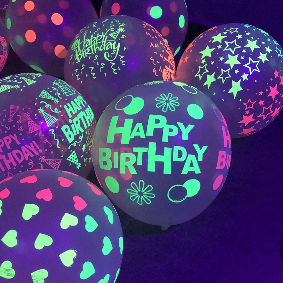 Uv Black Light Reactive Color Fluorescent Balloon Birthday Happy Latex Glow Blacklight Kids Luminous Decor Neon Party Supplies