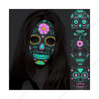 New Products Luminous Halloween Tattoo Face Skeleton For Halloween Decorations Party Carnival Party