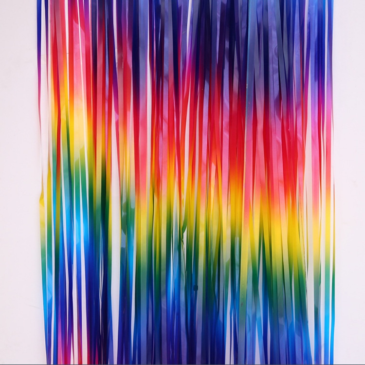 1mx2m Rainbow Tinsel String Foil Fringe Curtain Shiny Shimmer Party Wedding Birthday Door Decoration Metallic Foil Curtain