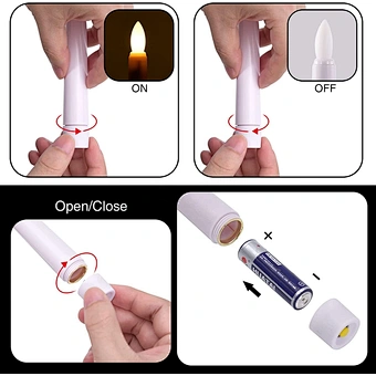 11 inch Long Realistic Plastic Flameless LED Taper Candles with Yellow Flickering Light Battery Operated With Remote Candles