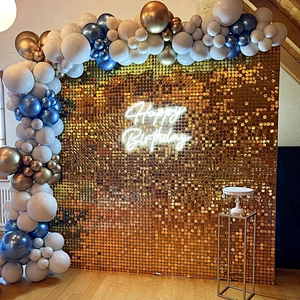 3D Party Wedding Event Decoration Background Wall Gold Color Interlocking Birthday 2024 Hot Sale Shimmer Sequin Backdrop Panel
