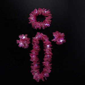 Hawaii Beach Theme Party Supplies Decor Flower Wreath Bracelet Hula Hawaiian Leis Light Up Christmas Led Necklace Garland