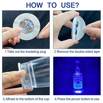 LED Light-Up Coaster Bottle Sticker Flashing Lights for Bar & Nightclubs Party Novelty Night Base Cup Adhesive Back Pad