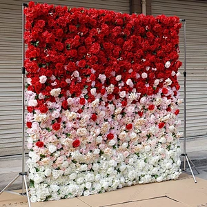 Custom Price Lower 3D Pink White Silk Peony Rose Artificial Flower Wall 8ft x 8ft Hydrengea Backdrop Panel Wedding Decoration