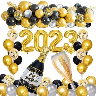 2023 Happy New Year Foil Balloons Photo Booth Frame Props Balloons Gold Black Banner Garland New Year Eve Party Home Supplies