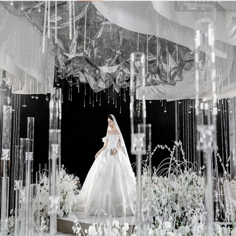 New style 118cm tall Clear acrylic Candle Holders wedding centerpiece crystal 5 arms candelabra for party and mariage decoration