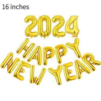 Hot Sale Decoration Set Digit Air Globos Christmas Number Foil Eve Party Supplies Kit Gold Happy New Year 2024 Balloon