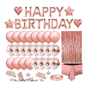 Banner Rose Gold Fringe Curtain Foil Tablecloth Heart Star Confetti Balloon 10g Table Women Girl Happy Birthday Party Decoration