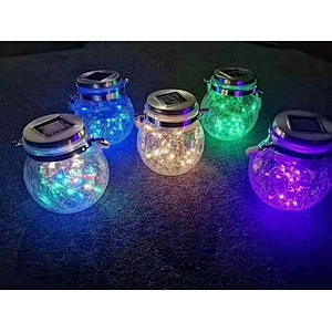 Weatherproof Hanging Fairy Copper Outdoor Garden Garland Led Solar Batteries Crack Glass Patio Courtyard Mason Jar Ball Lights