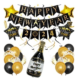 2024 Christmas Season Balloon Set Graduation Happy New Year Eve Gift Cake Decorating Set Party Decoration Black Banner
